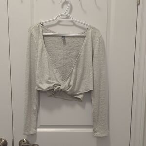 Joe Fresh x Sasha Exeter Gray Long Sleeve Knotted Top Size Large GUC